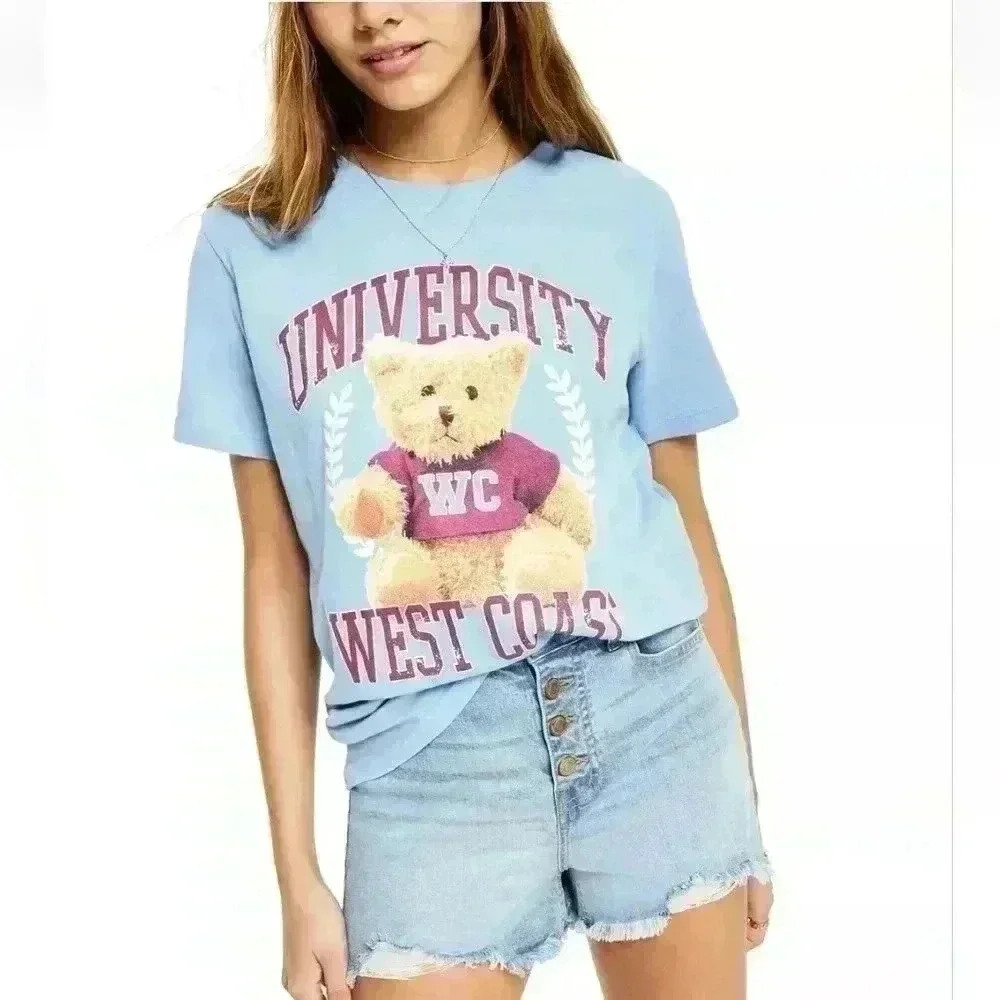 GRAYSON THREADS Juniors' Cotton University Teddy Bear T-Shirt Size Medium